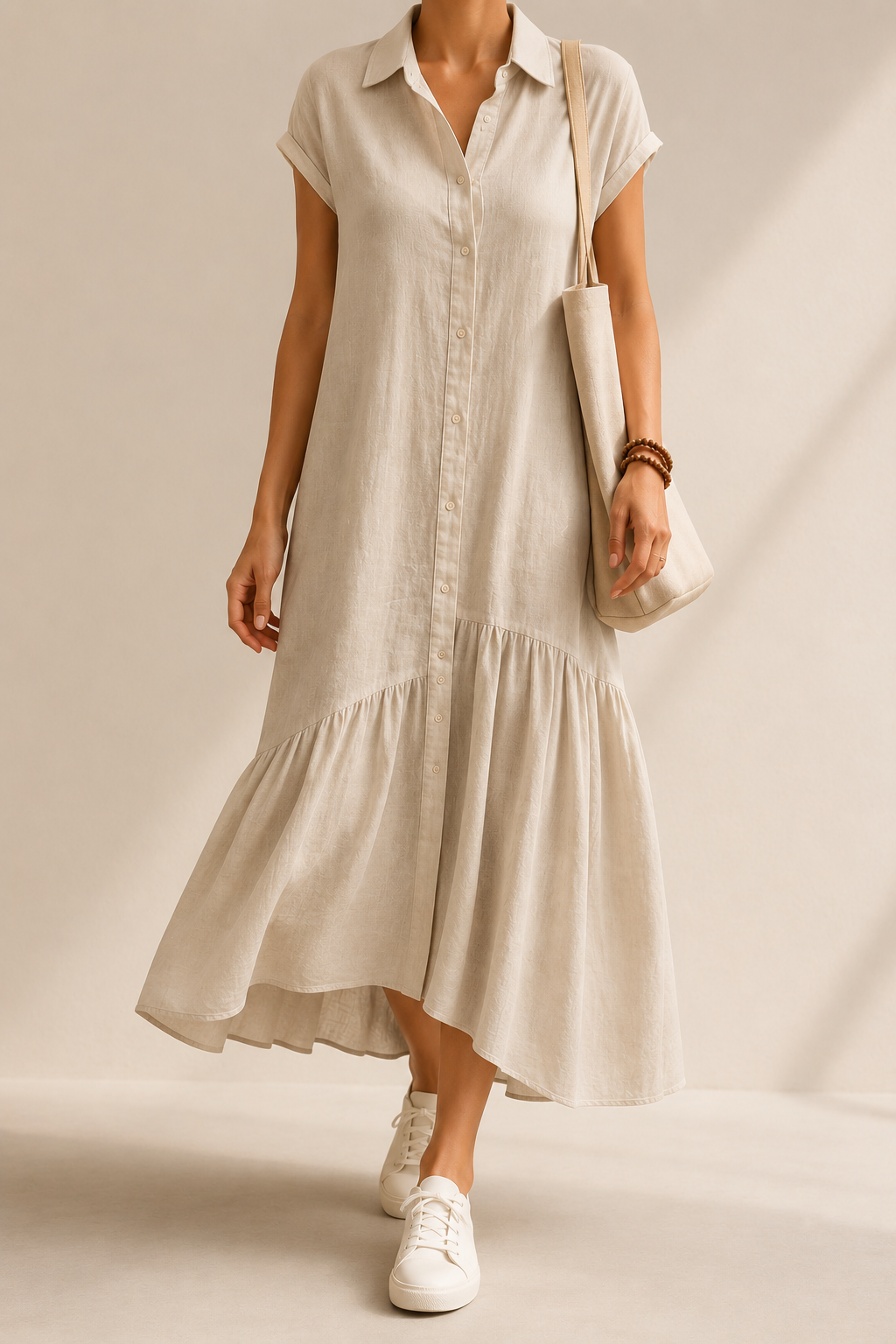 Cotton Linen Shirt Dress With Flowing Longline Everyday Summer Comfort Style