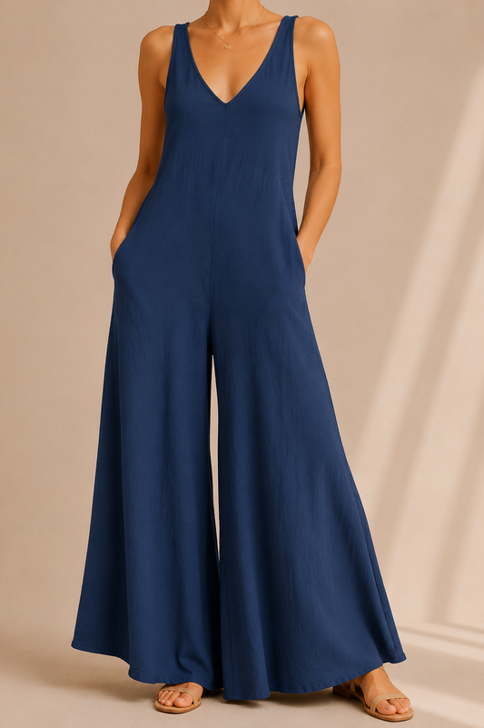 Cotton Jumpsuit Trousers With Relaxed Contemporary Silhouette And Effortless Elegance Style