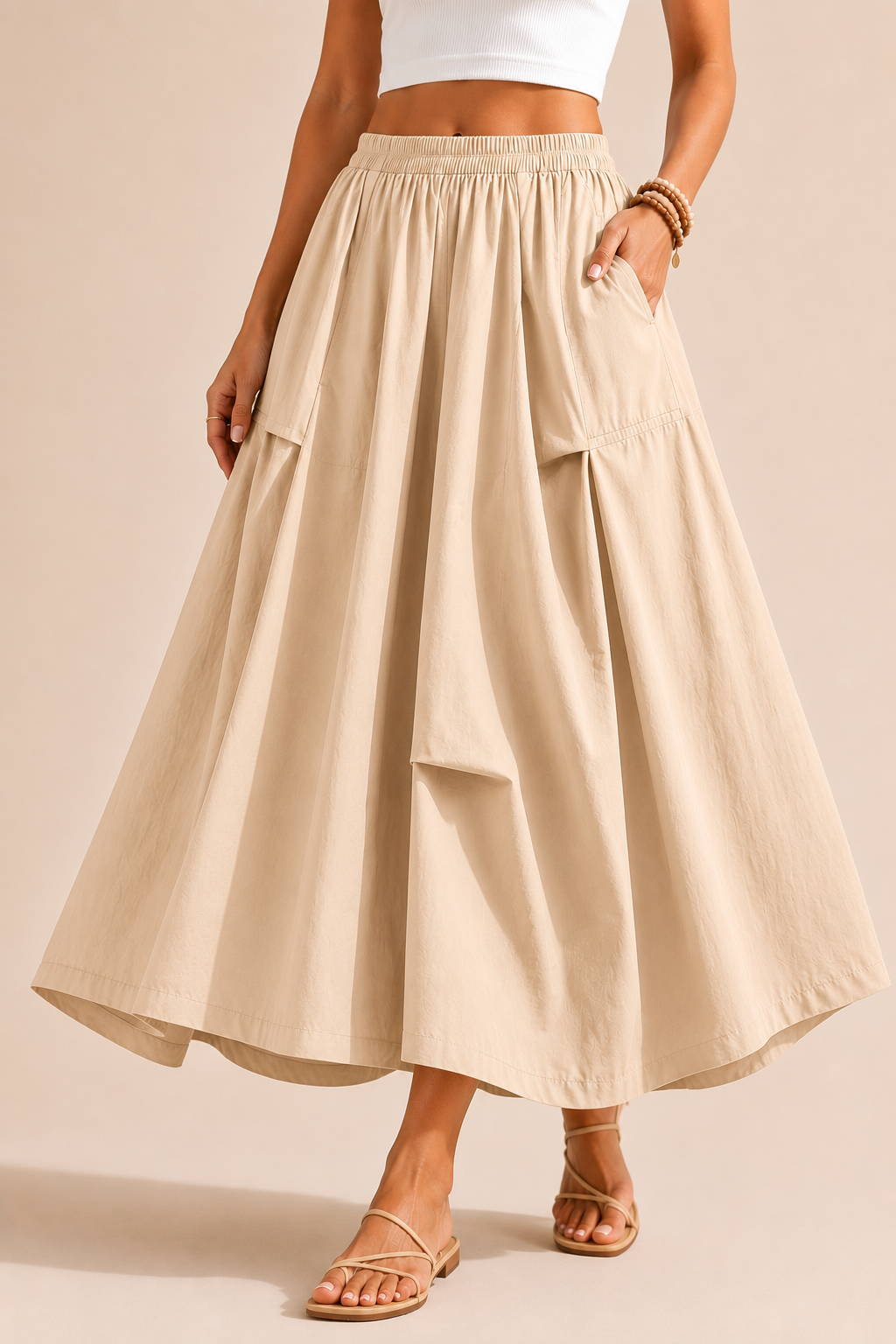 Breathable Cotton Mid Length Skirt With Easy Flowing Everyday Silhouette Style