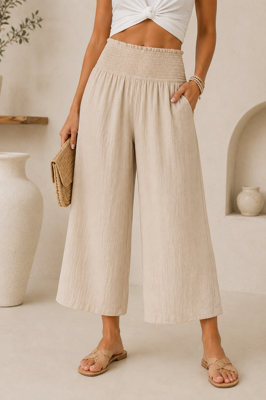 High Waist Pleating Casual Cotton Women's Trousers