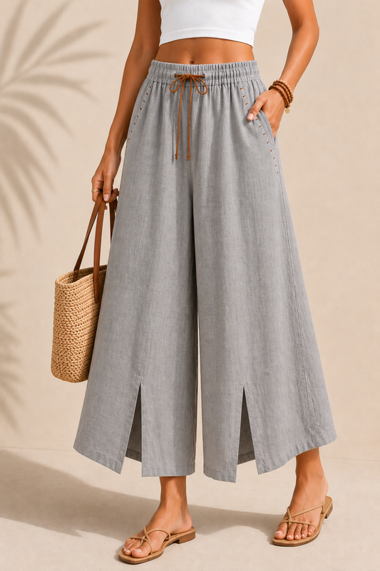 Elastic Waist Versatile Loose Artistic Cotton Linen Wide Leg Pants