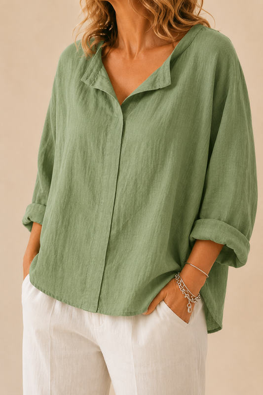 Soft Drape Long Sleeve Linen Blend Shirt For Chic Layering