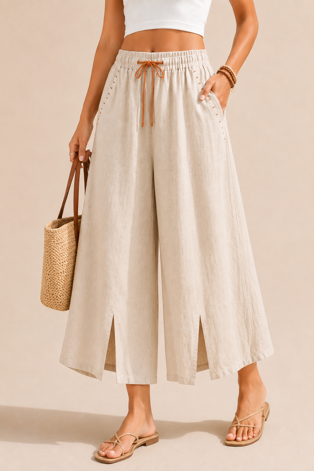 Elastic Waist Versatile Loose Artistic Cotton Linen Wide Leg Pants