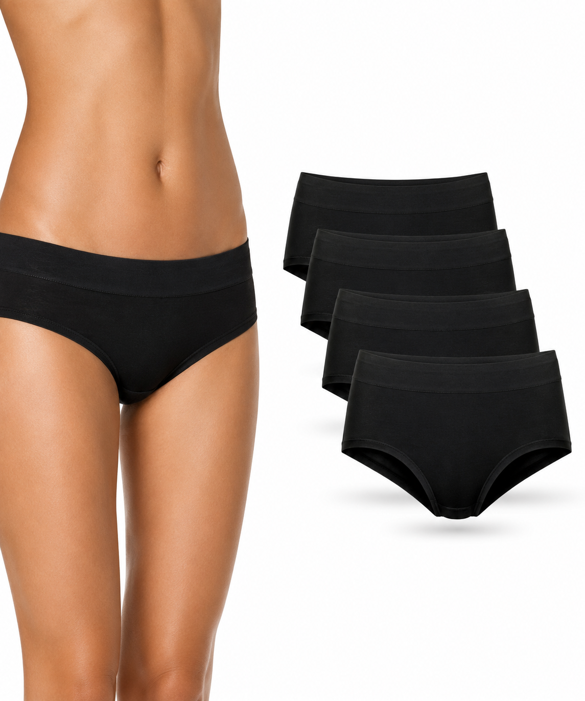 Women’s Bamboo Mid-Waist Briefs Black Packs