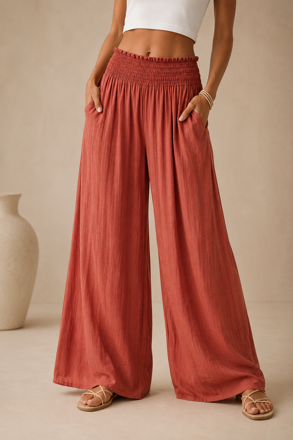 Airy Cotton Wide Leg Pants With Everyday Draped Comfort And Movement