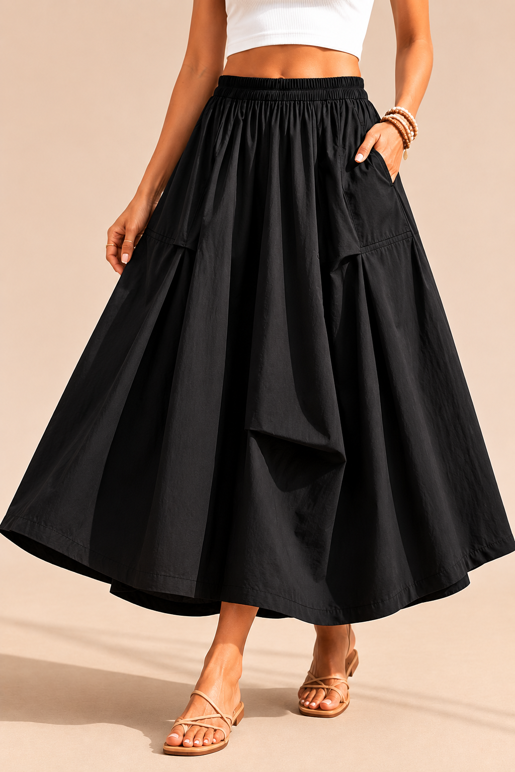 Breathable Cotton Mid Length Skirt With Easy Flowing Everyday Silhouette Style