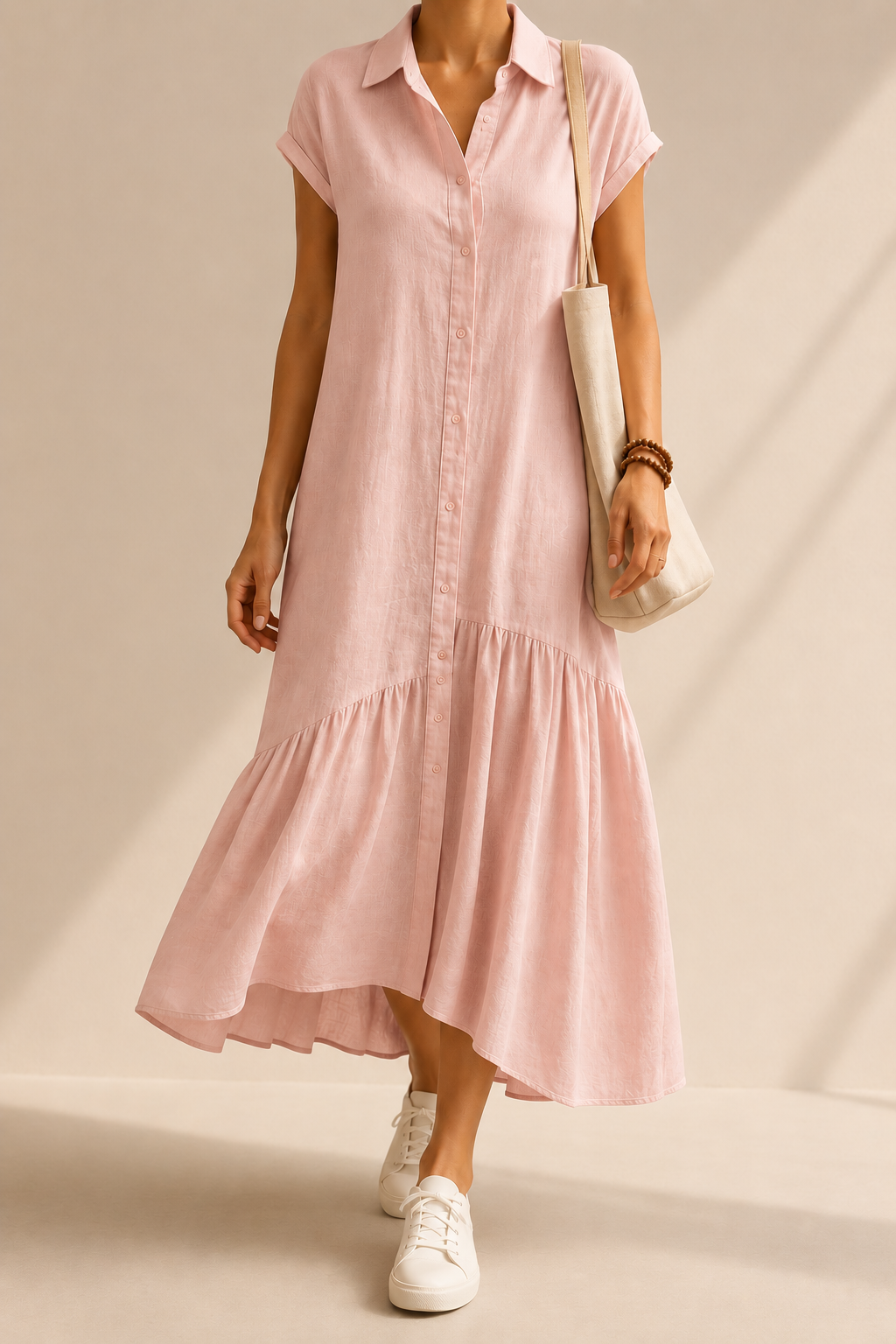 Cotton Linen Shirt Dress With Flowing Longline Everyday Summer Comfort Style