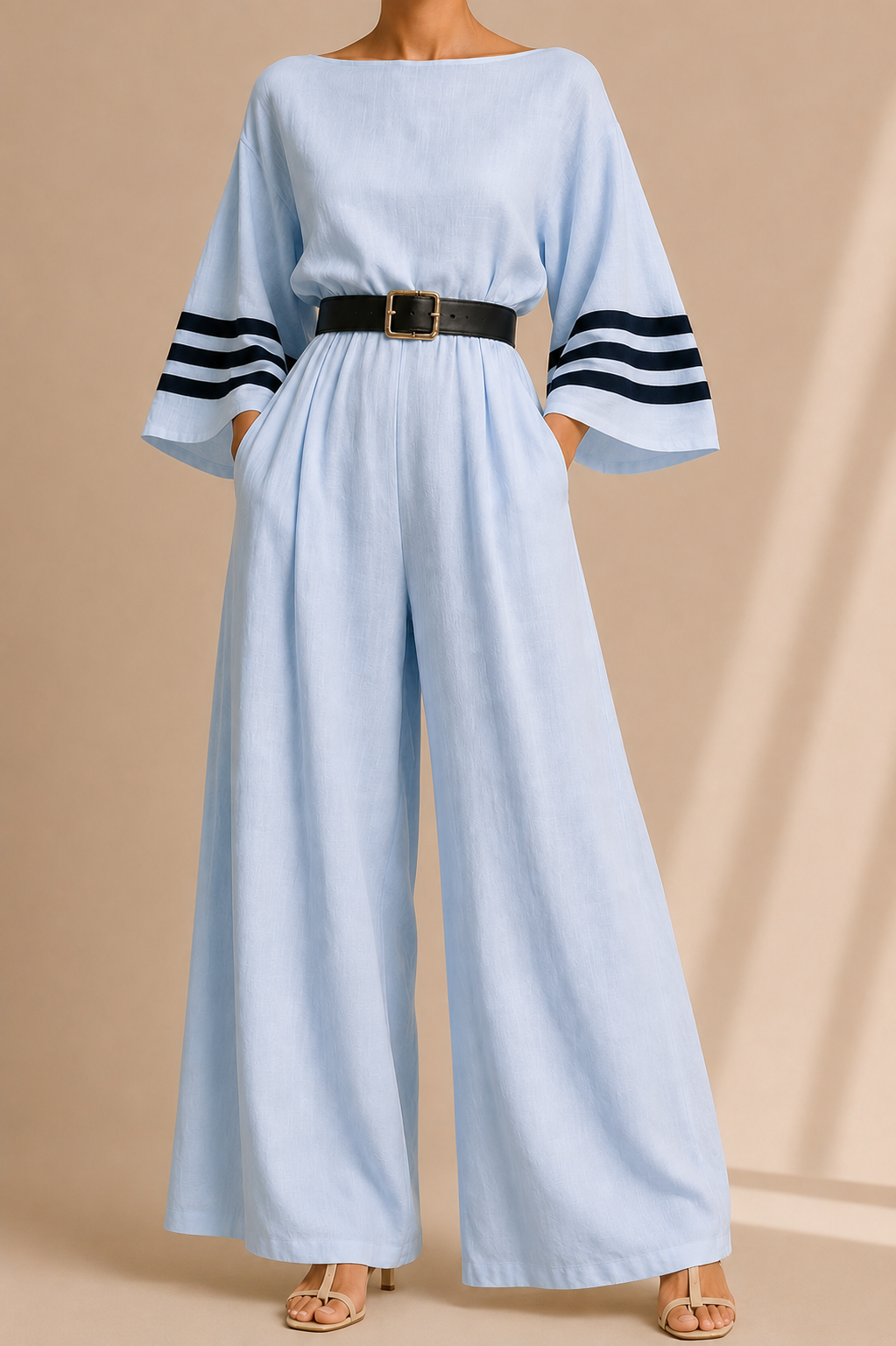 Chic Wide Leg Linen Blend Jumpsuit With Modern Feminine Fluidity Style Elegant