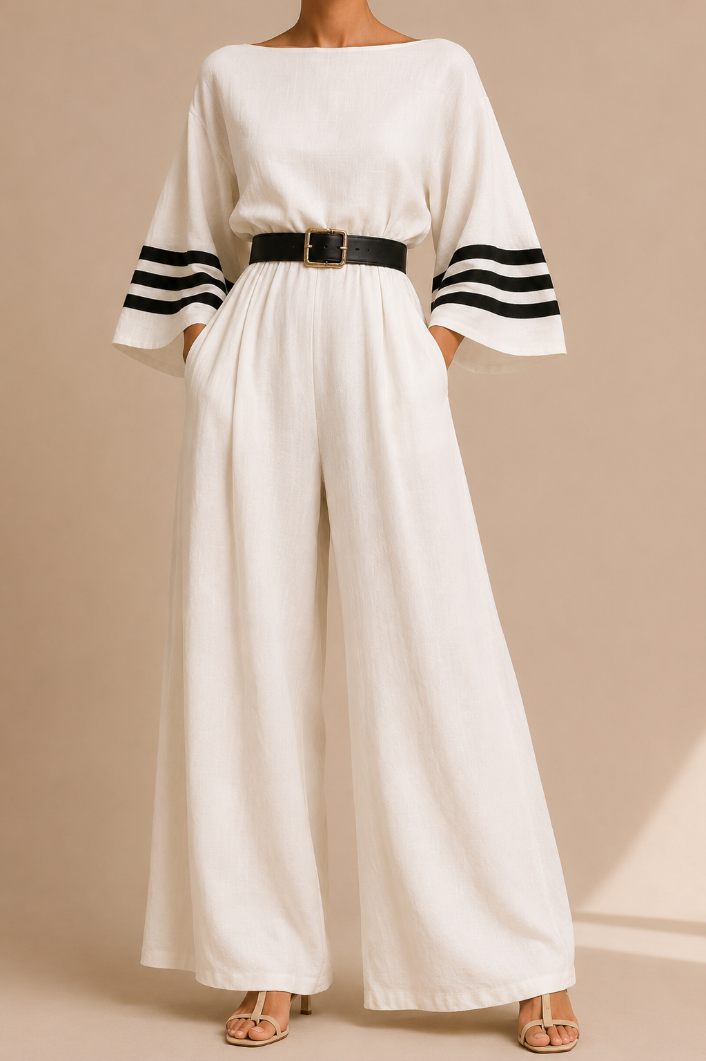 Chic Wide Leg Linen Blend Jumpsuit With Modern Feminine Fluidity Style Elegant