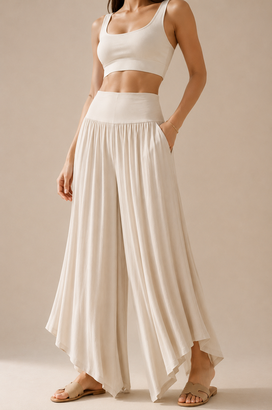 Relaxed Bamboo Fiber Wide Leg Trousers For Everyday Summer Comfort