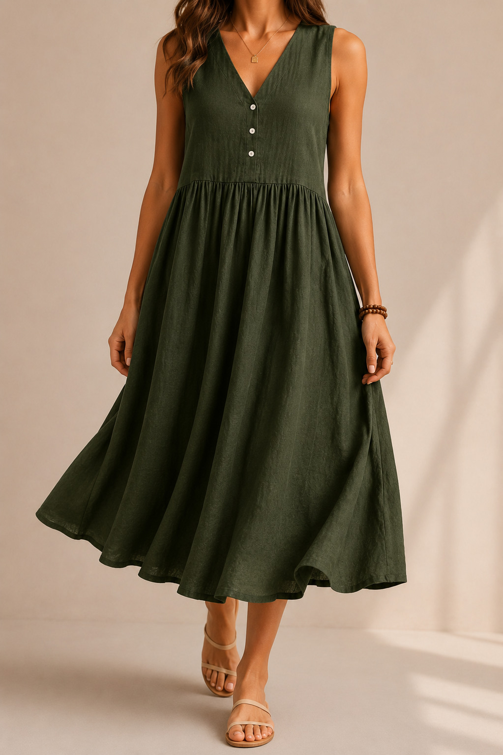 Chic Sleeveless V Neck Dress With Relaxed Tailored Midi Length Elegance Style