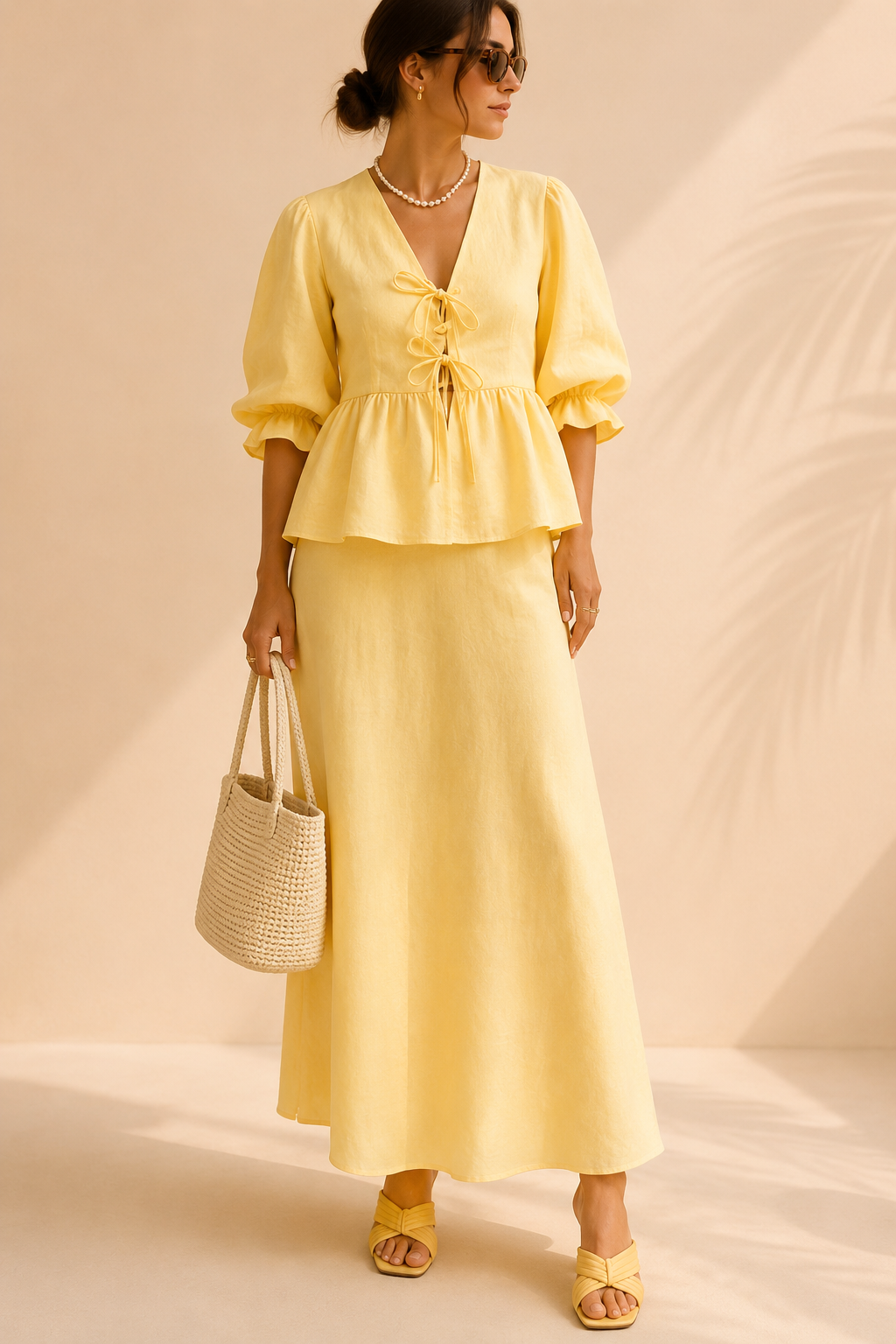 Soft Luxe Tie Front Matching Skirt Set For Women